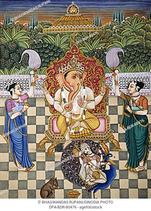 Lord Ganesh ganpati Riddhi and Siddhi Miniature Painting on Paper