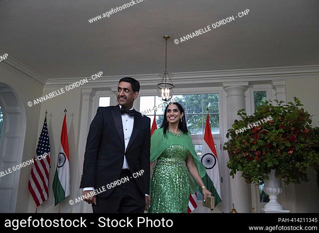 United States Representative Ro Khanna (Democrat of California) and his wife Ritu Khanna arrive to attend a State Dinner in honor of Prime Minister Narendra...