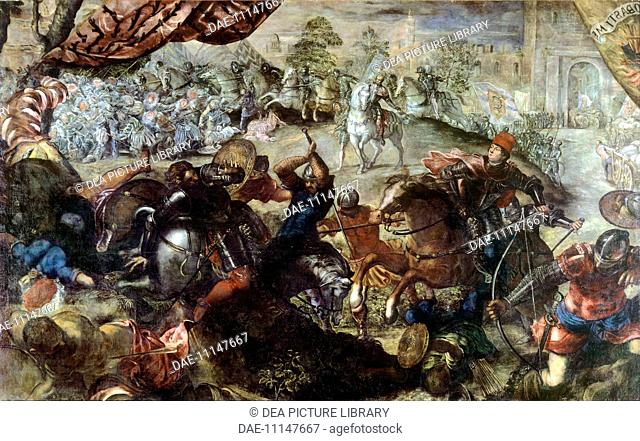The Battle of Legnano, by Jacopo Robusti known as Tintoretto (1518-1594).  Monaco, Alte Pinakothek (Art Gallery)