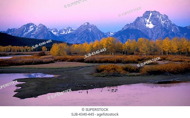 Mount Moran at Sunrise from Oxbow Bend in Snake River