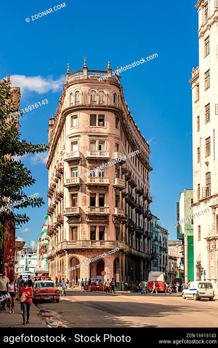 Havana Cuba. November 25, 2020: Moure building, at the entrance to the Chinatown, colonial building in the place known as the Havana triangle