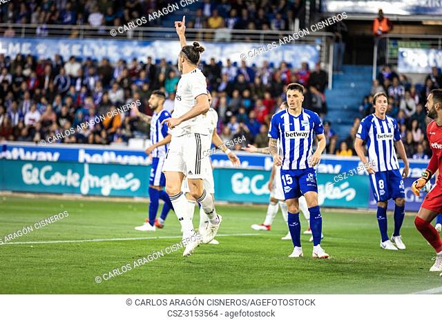 Gareth Bale, Real Madrid player, in action during a Spanish League match between Alaves and Real Madrid