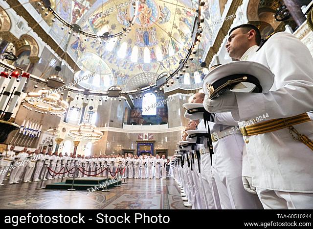 RUSSIA, ST PETERSBURG - JULY 17, 2023: A church service marks the arrival of the relics of Adm Fyodor Ushakov (1745-1817) of the Imperial Russian Navy arrive at...