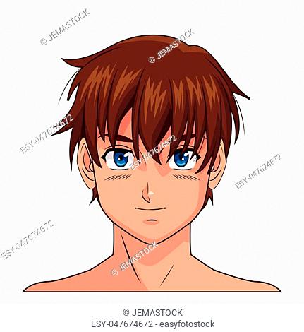 portrait face manga anime boy blue eyes brown hair vector illustration eps  10, Stock Vector, Vector And Low Budget Royalty Free Image. Pic.  ESY-047674672 | agefotostock