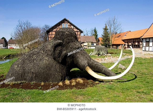 mammouth (Mammuthus spec.), mammoth in Eiszeigarten in museum Salder Castel, Germany, Lower Saxony, Salzgitter Salder