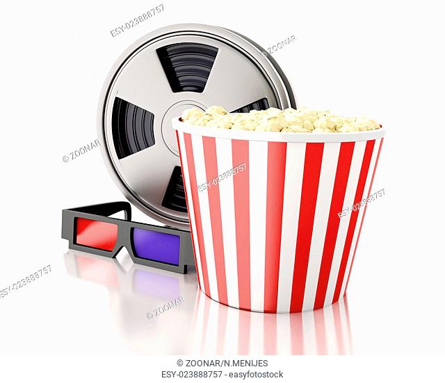 3d Film reel and popcorn
