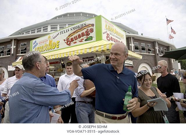 Former U.S. Senator and actor of Law & Order, Fred Thompson and U.S. Senator from Iowa, Republican Chuck Grassley, at Iowa State Fair to campaign for U