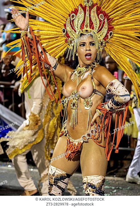 Brazil, State of Rio de Janeiro, City of Rio de Janeiro, Samba Dancer in the Carnival Parade