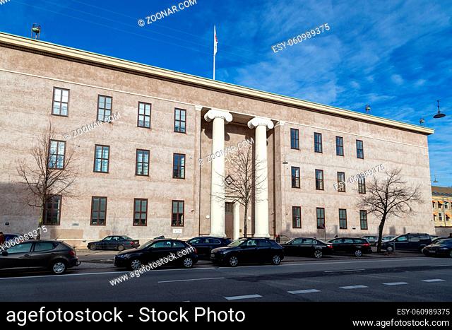 Copenhagen, Denmark - February 12, 2019: Front view of the Freemasons' Hall, the headquarters of the Danish Order of Freemasons