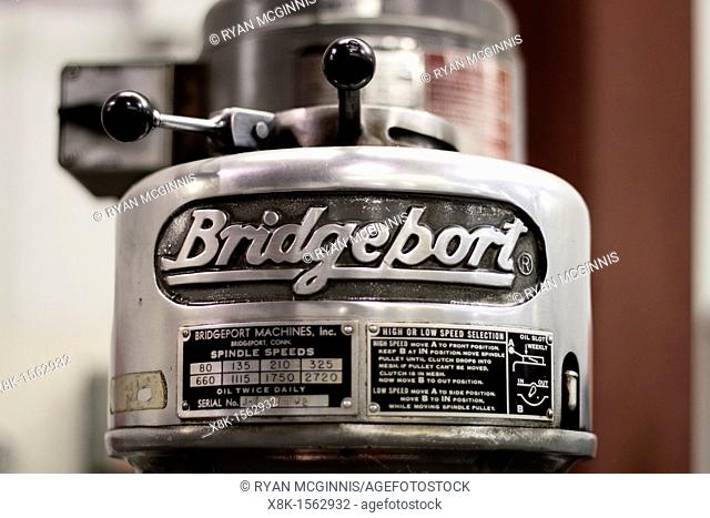 Closeup of a Bridgeport drill press nameplate