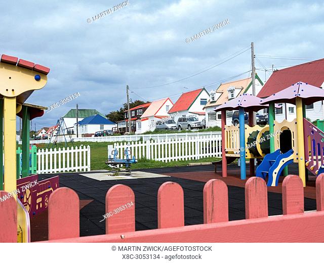 Colonists cottages, the old town of Stanley, capital of the Falkland Islands. South America, Falkland Islands, November