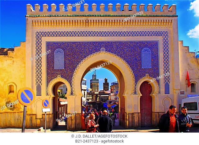 Bab Bou Jeloud (the Blue Gate), gate that leads to the old medina in Fes, Morocco