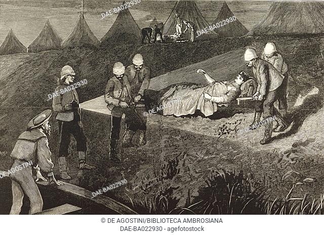 Lieutenant Purvis, commander of the ironclad train, being taken to hospital after the battle of Kassassin, September 9, the war in Egypt