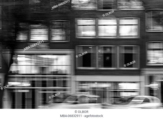 The Netherlands, Holland, Amsterdam, house front, motion, driving