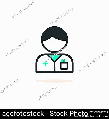 Pharmacist man. Icon with shadow on a beige background. Pharmacy flat vector illustration