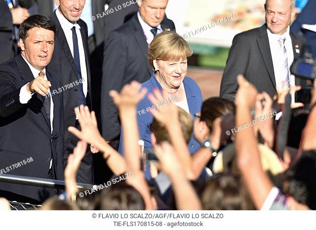 The Chancellor Angela Merkel with the Prime Minister Matteo Renzi . Expo 2015. Milan. Italy. 17/08/2015