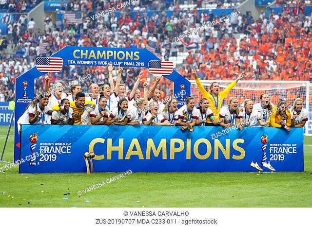 July 7, 2019, Lyon, France: Players the United States celebrates victory against the Netherlands game valid for the Final of the Women 's Soccer World Cup