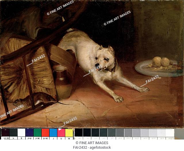 Dog chasing a Rat. Riviere, Briron (1840-1920). Oil on canvas. Realism. State M. Ciurlionis Art Museum, Kaunas. 63x91, 5. Painting