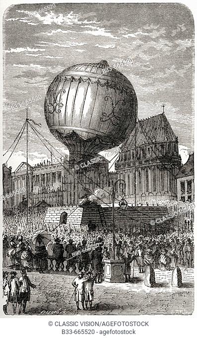 Balloon ascent outside the Palace of Versailles Paris 19th September 1783  From the book Wondeful Balloon Ascents or The Conquest of the Skies published c 1870
