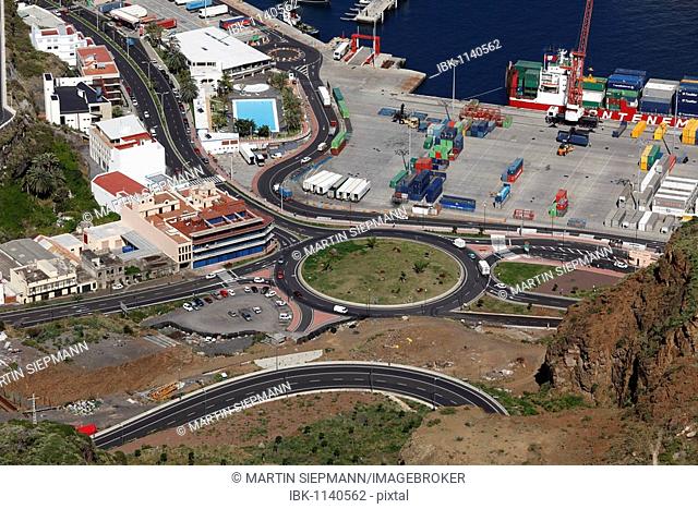 Road roundabout at the port of Santa Cruz de la Palma, La Palma, Canary Islands, Spain