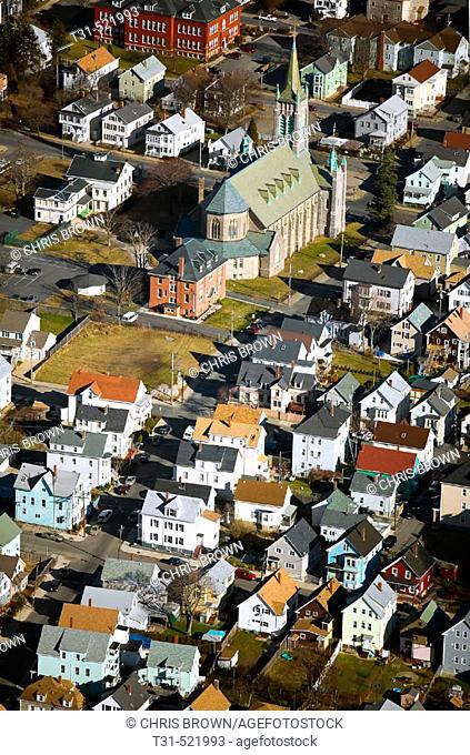 Housing and church. New England, USA