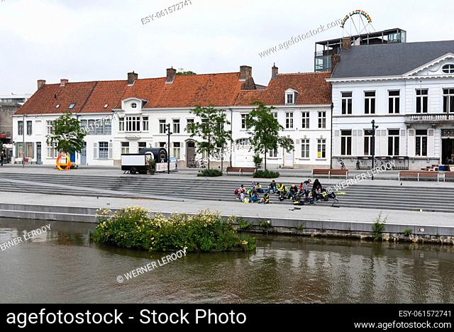 Kortrijk, West Flanders Region - Belgium. Banks of the river Ley