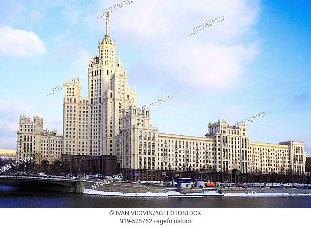 Stalin era skyscraper on Kotelnicheskaya embankment, Moscow. Russia