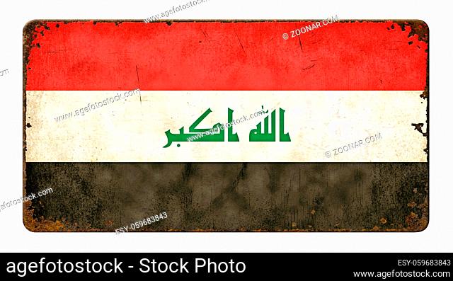 Vintage metal sign on a white background - Flag of Iraq