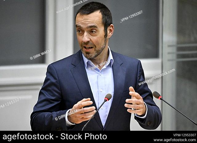 Vooruit's Bruno Tobback pictured during a plenary session with a current affairs debate, at the Flemish Parliament in Brussels, Thursday 24 February 2022