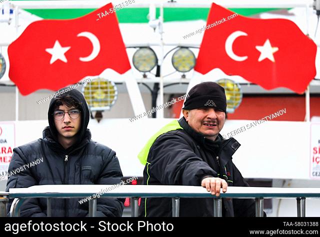 TURKEY, ISTANBUL - MARCH 23, 2023: Men ferry across the Bosphorus Strait. Sergei Savostyanov/TASS