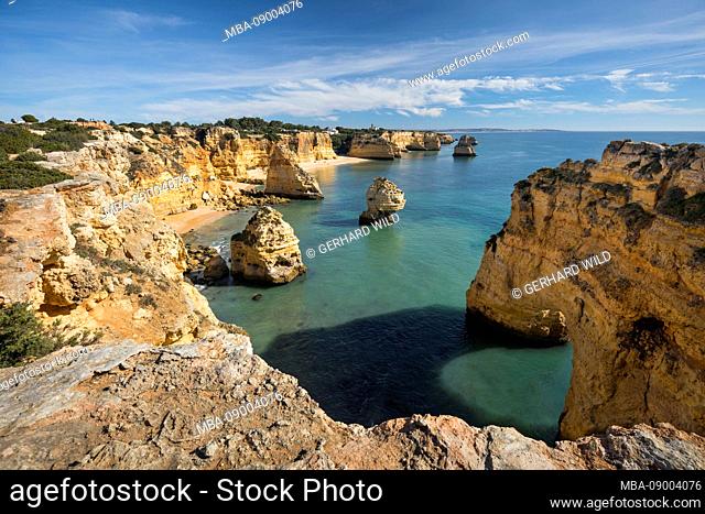 Rocky coast at Praia da Marinha near Benagil, Algarve, Faro district, Portugal