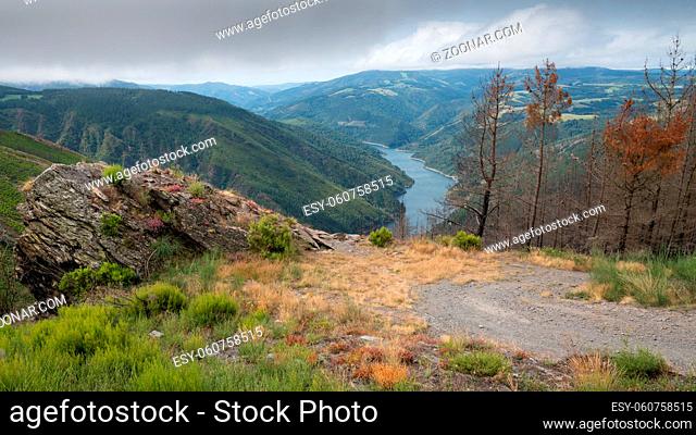 Water reservoir close to Grandas de Salime, beautiful landscape along the Camino de Santiago trail, Asturias, Spain