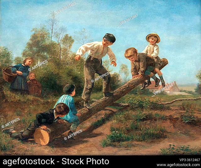 Frere Pierre Edouard - the Seesaw - French School - 19th Century