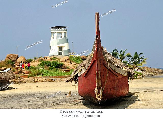 beached fishing boat, Lighthouse Beach, Kovalam, Kerala, India