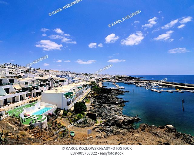 Puerto Calero, white houses on the island Lanzarote, Canary Islands, Spain