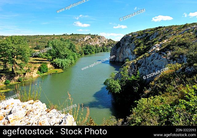 Vidourle river and Cliff of Saint-Sériès in Languedoc Roussillon, France