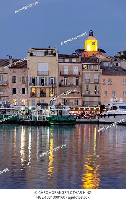 Saint-Tropez, Old town with marina in the sunset light, Cote d Azur, Cote dAzur, French, Riviera, Provence, Southern France