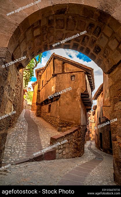 Streets of Albarracin, a picturesque medieval village in Aragon,  Spain