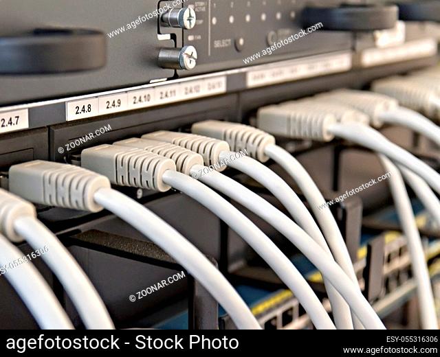 Patch Panel server rack with gray cords