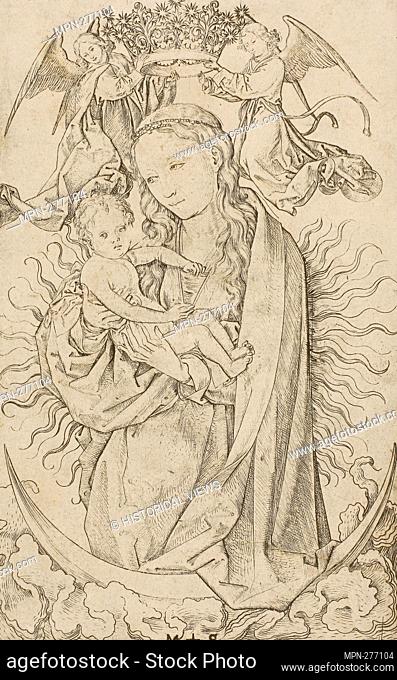 Author: Martin Schongauer. The Madonna on the Crescent Crowned by Two Angels - 1470'75 - Martin Schongauer German, c. 1450-1491. Engraving on paper