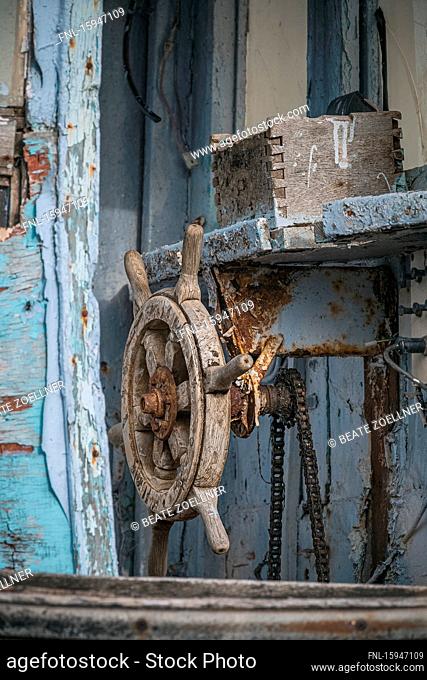 Rudder on a fishing boat, Schleswig-Holstein, Germany, Europe