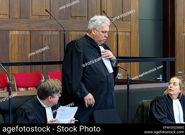 Lawyer Francis De Decker, Lawyer Kris Vincke and Lawyer Elisabeth Vanpeteghem pictured during a session of the assizes trial of Platteeuw (37) who is on trial...