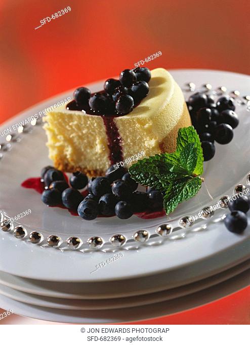 Slice of Cheesecake with Blueberries