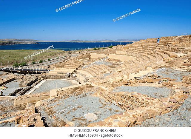 Greece, Lemnos Island, the theatre of the ancient city of Hephaistia or Ifestia, prosperous from the first millennium BC