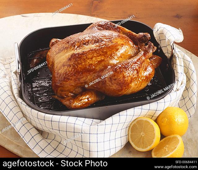 Whole Roast Chicken in Roasting Pan