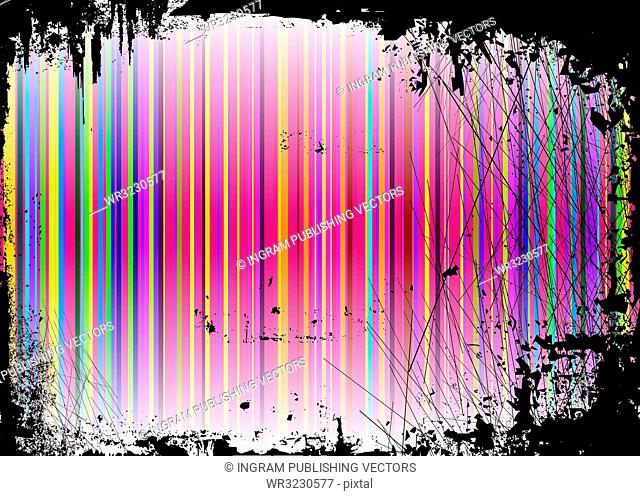 illustrated rainbow abstract background with grunge gothic border