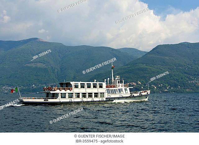 MS Delfino, vintage ship of the Navigazione Lago Maggiore shipping company, NLM, on Lake Maggiore, Lago Maggiore