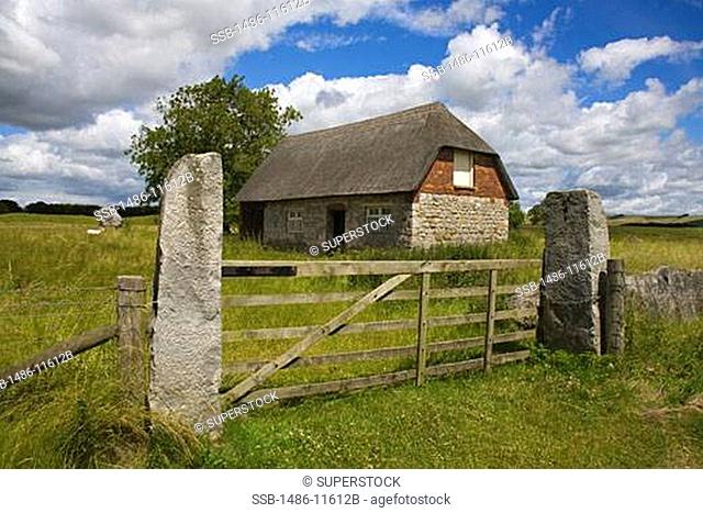 Stone farmhouse in a field, Avebury, Wiltshire, England