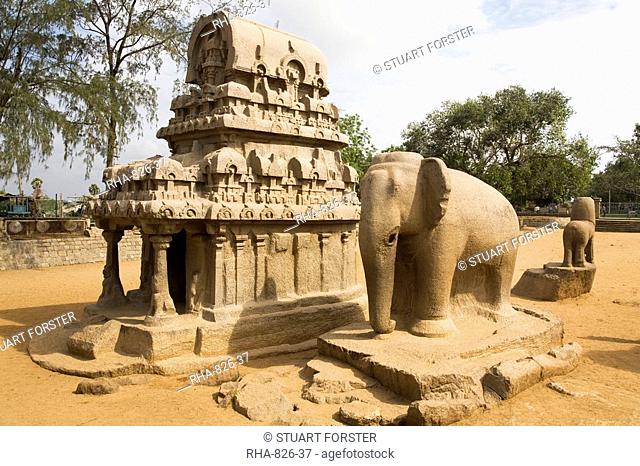 The Nakul Sahdeva Ratha in the Five Rathas Panch Rathas complex at Mahabalipuram Mamallapuram, UNESCO World Heritage Site, Tamil Nadu, India, Asia