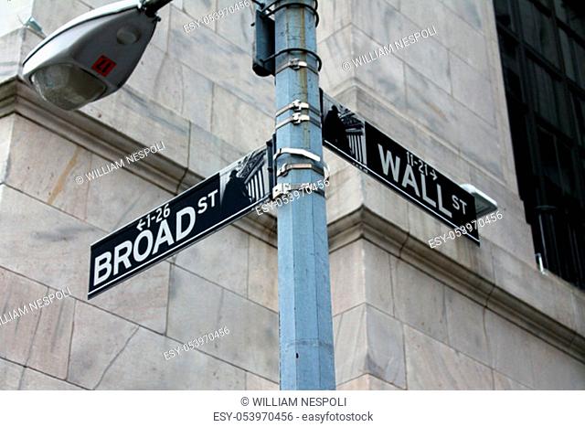 Wall street and broadway intersection sign